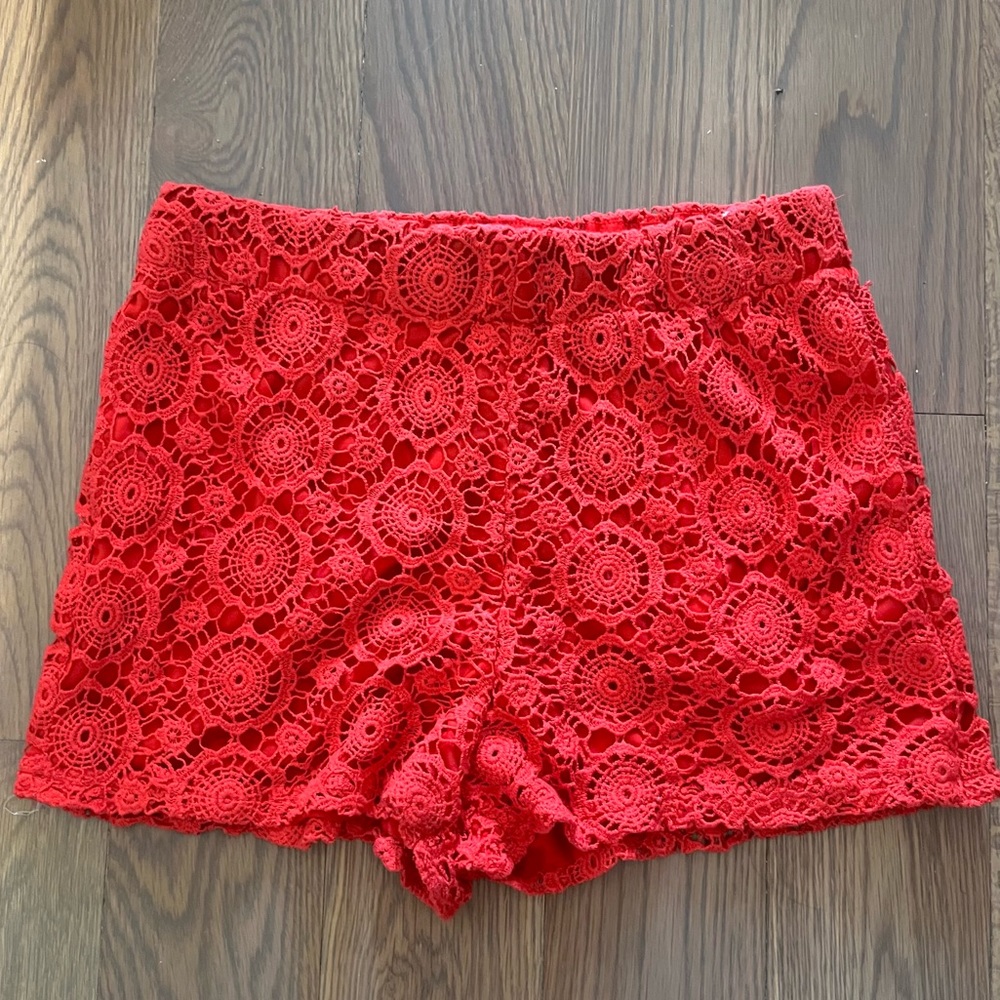 LF Red Crochet Shorts